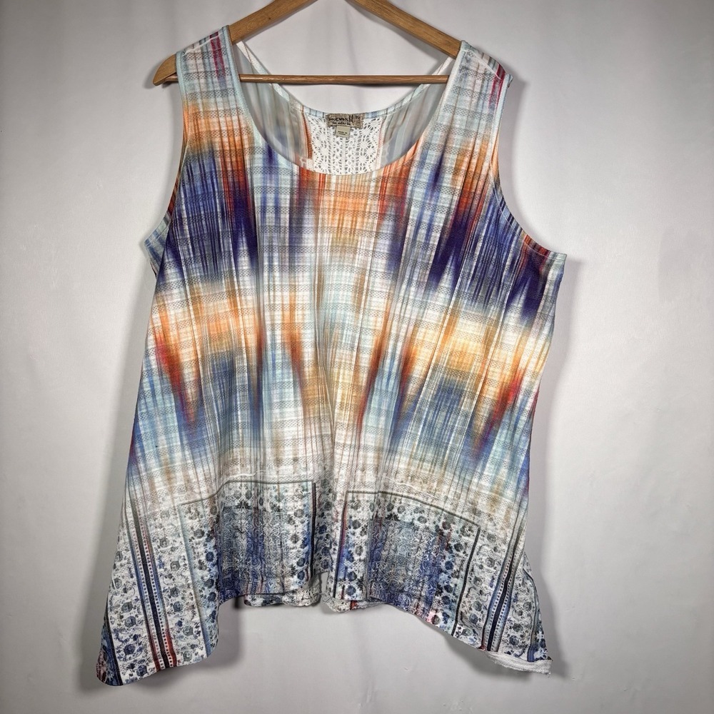 One World Tank Top Womens 3X Cottage Patchwork Boho Artsy Asymmetrical Lace